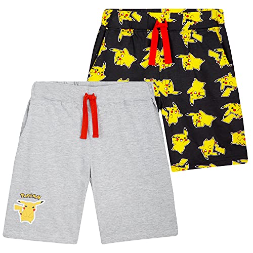 Pokemon Shorts Jungen, Kurze Hosen Jungen 2er Pack, Kinder Hosen Jungs, Kurze Jogginghose Jungen und Teenager, Fanartikel, 104-164 (11-12 Jahre, Schwarz/Grau) von Pokémon