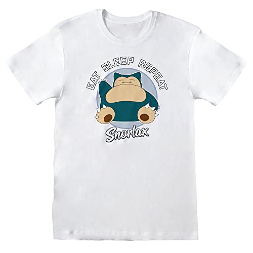 Pokemon - Snorlax Eat Sleep Repeat T-Shirt für Erwachsene, Unisex, weiß, M von Pokémon