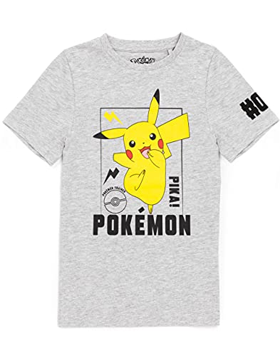 Pokemon T-Shirt Jungen Kinder Pikachu Charakter Spiel Grau Kurzarm Top 13-14 Jahre von Pokémon