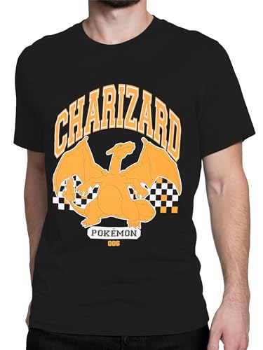 Pokémon T-Shirt für Erwachsene | Herren Charizard T-Shirt | Herren T-Shirts | Offizielles Charizard Merchandise Schwarz Groß von Pokemon