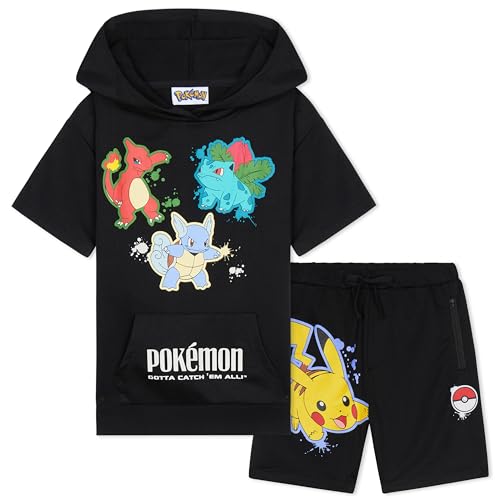 Pokemon Trainingsanzug Kinder 2er Set Sommer Jogginganzug Pikachu Hoodie Kapuzenpullover für Jungen und Shorts Bekleidungssets Sport Freizeit (9-10 Jahre, Schwarz) von Pokémon