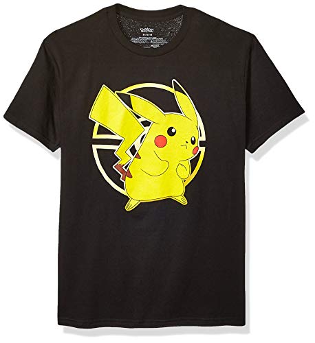 Pokemon Unisex-Erwachsene GOLD POKEBALL PIKACHU ACTIVE T-Shirt, schwarz, Groß von Pokémon