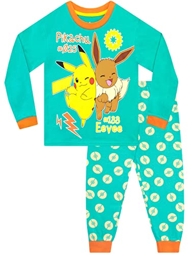 Pokémon Unisex Kinder Pikachu und Eevee Schlafanzug Langärmelige Nachtwäsche für Kinder Grün 152 von Pokémon