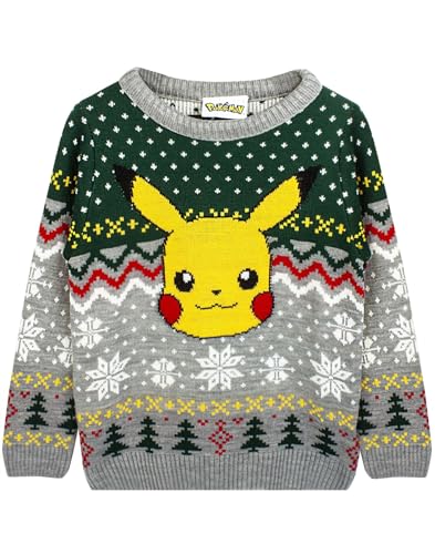 Pokémon Weihnachtspullover Pikachu Gestrickter festlicher Pullover für Kinder, Grau, 11-12 Jahre von Pokémon