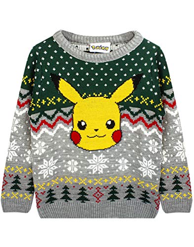 Pokémon Weihnachtspullover Pikachu Gestrickter festlicher Pullover für Kinder, Grau, 11-12 Jahre von Pokémon