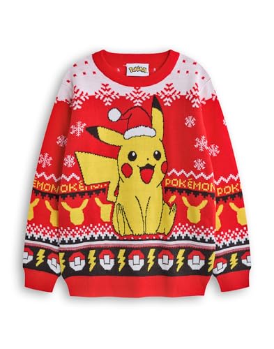 Pokémon Weihnachtspullover für Kinder | Mehrfarbiger festlicher Feiertags-Pikachu-Langarm-Strickpullover für Kinder | Warmer Strickpullover, saisonales Merchandise von Pokémon