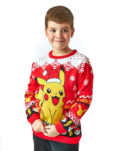 Pokémon Weihnachtspullover für Kinder in Rot | Pikachu Festlicher Feiertags-Langarm-Strickpullover für Kinder | Weihnachtswarmer Pullover Stricken | Saisonales Pokemon-Merchandise von Pokémon