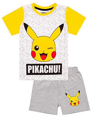Pokemon Pikachu Gesicht Grau Gelb Jungen Kinder Short-Pyjamas Nachtwäsche Set (5-6 Jahre) von Pokémon