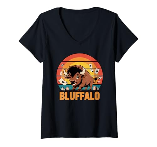 Damen Poker Player Retro Karten Spieler Lustiges Bet All In Bluff T-Shirt mit V-Ausschnitt von Poker Game Night Tournament Chips Bluffing Retro