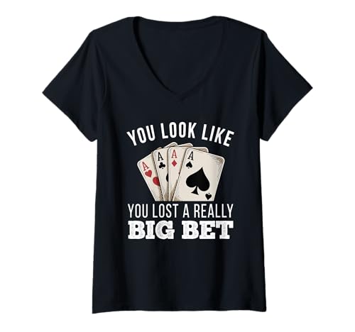 Damen Poker Player Cards Casino Retro Karten Spieler Lustiges Bet T-Shirt mit V-Ausschnitt von Poker Game Night Tournament Herren Damen Retro