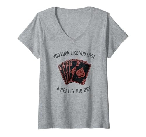 Damen Poker Player Cards Casino Retro Karten Spieler Lustiges Bet T-Shirt mit V-Ausschnitt von Poker Game Night Tournament Herren Damen Retro