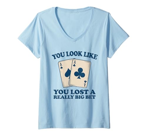 Damen Poker Player Cards Casino Retro Karten Spieler Lustiges Bet T-Shirt mit V-Ausschnitt von Poker Game Night Tournament Herren Damen Retro