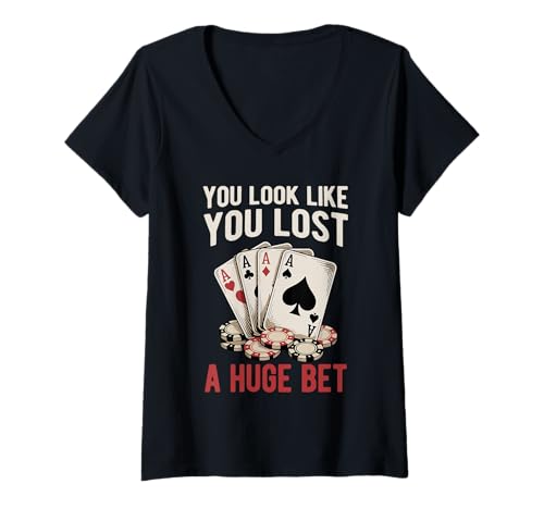 Damen Poker Player Cards Casino Retro Karten Spieler Lustiges Bet T-Shirt mit V-Ausschnitt von Poker Game Night Tournament Herren Damen Retro