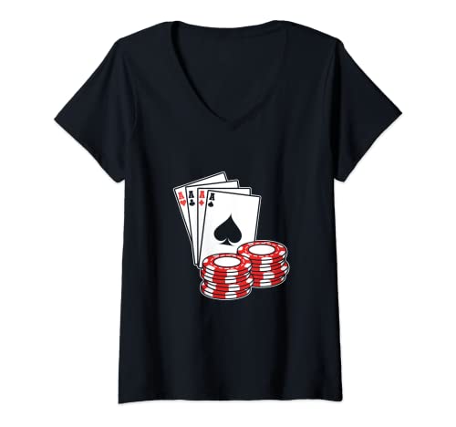 Damen Pokerkarten Casino-Händler T-Shirt mit V-Ausschnitt Damen Pokerkarten Casino-Händler T-Shirt mit V-Ausschnitt von Pokerkarten