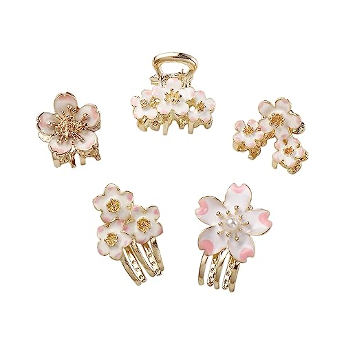 Haarklammer mit Kirschblüte, elegant, niedlich, kleine Blume, Haarschmuck, koreanischer Stil, Blume, Legierung, Haarnadel für Damen, 5 Stück von Pokinge