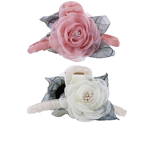 Kamelien-Haarklammern, elegante Spitzen-Blumen-Haarspange, Haarspangen, Haarklammern, Temperament, Hai-Clip, Haarschmuck für Damen, 2 Stück von Pokinge