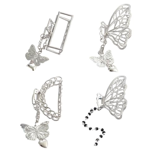 Pokinge 4 stücke Lange Quaste Schmetterling Metall Haar Klaue Anhänger Krabbe Clips für Frauen Liebe Herz Rechteck Hohl Styling Werkzeug mit Kette Schmetterling Haar Klaue von Pokinge