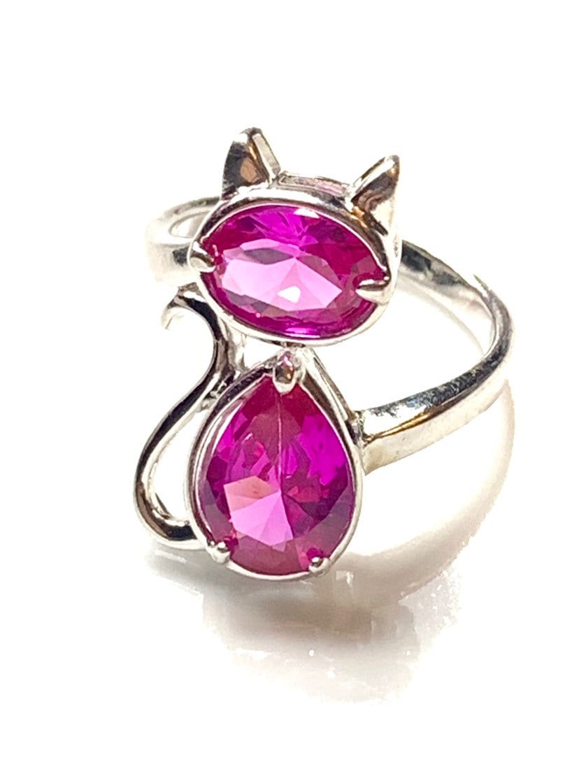 Cat Crystal Pink Ring, Signiert 925 Größe 8 von PokitaGifts