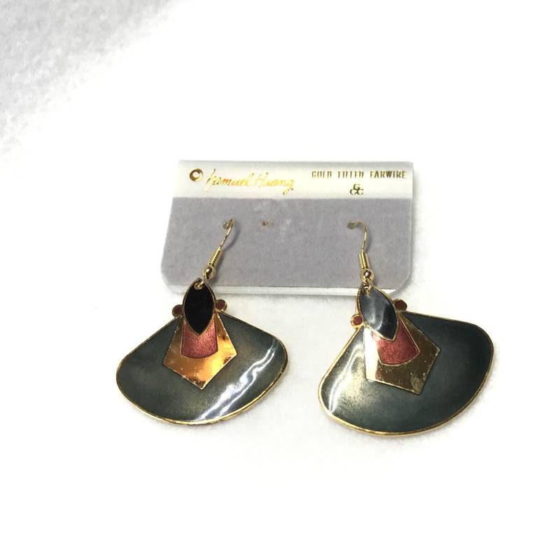 Dunkelgrüne Und Goldfarbene Ohrringe Mit Goldener, Goldener Spirale, Vintage, Antik, Hoop von PokitaGifts