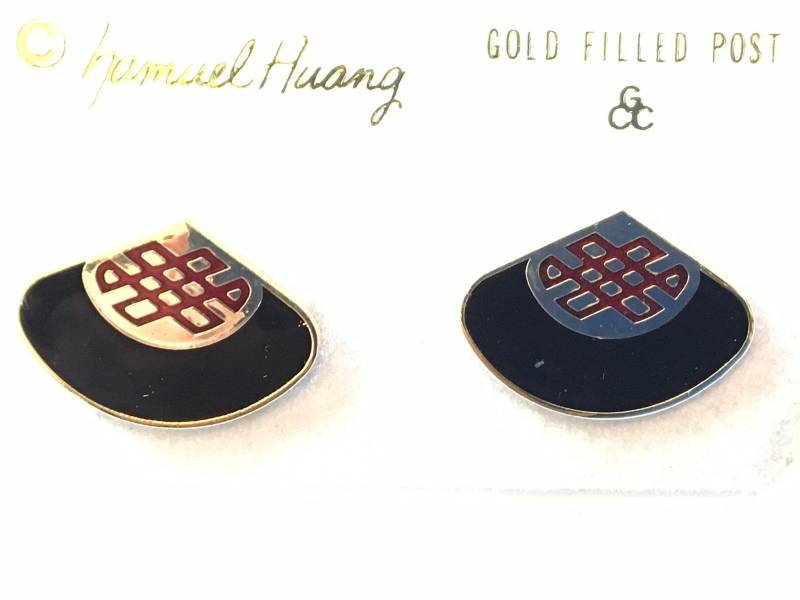 Vintage Saturn Ohrstecker Schwarz, Ohrstecker, Signiert, Gold Filled von PokitaGifts