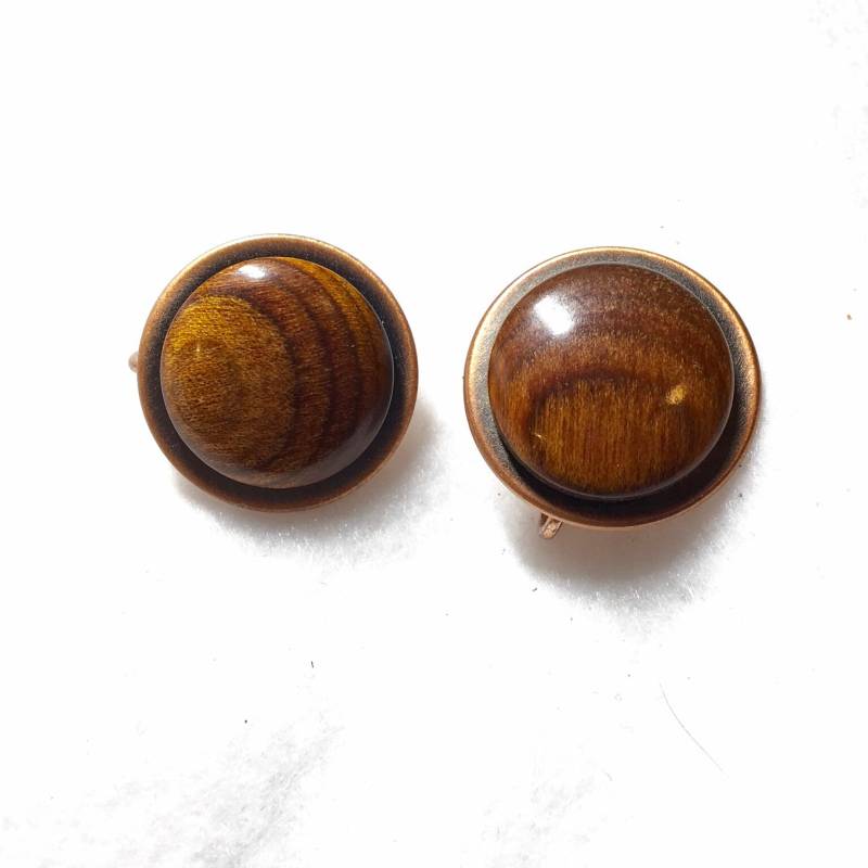 Kupfer Und Holz Ohrring, Rund Clip von PokitaGifts