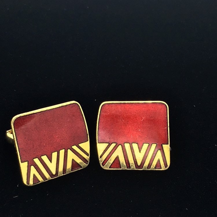 Laurel Burch Rot Und Gold Ton Quadrat Ohrring von PokitaGifts