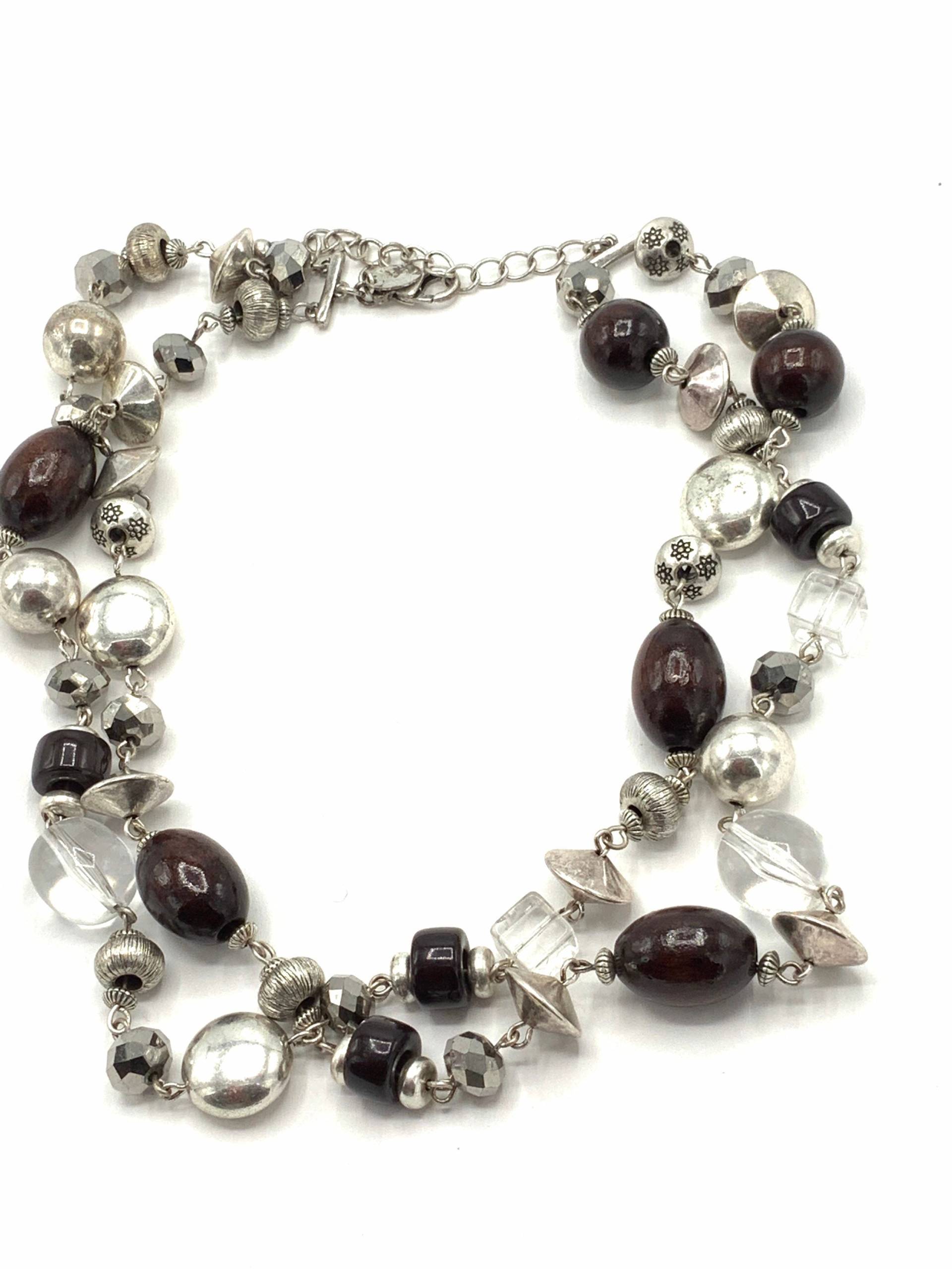 Lia Sophia Mehrfarbigen Holz Sauberen Kristall Und Silberperlen Halskette von PokitaGifts