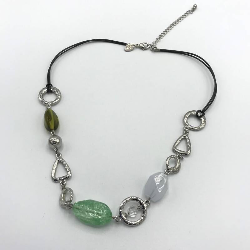 Lia Sophia Mehrfarbige Halskette in Grüntönen, Glas Und Silberton von PokitaGifts