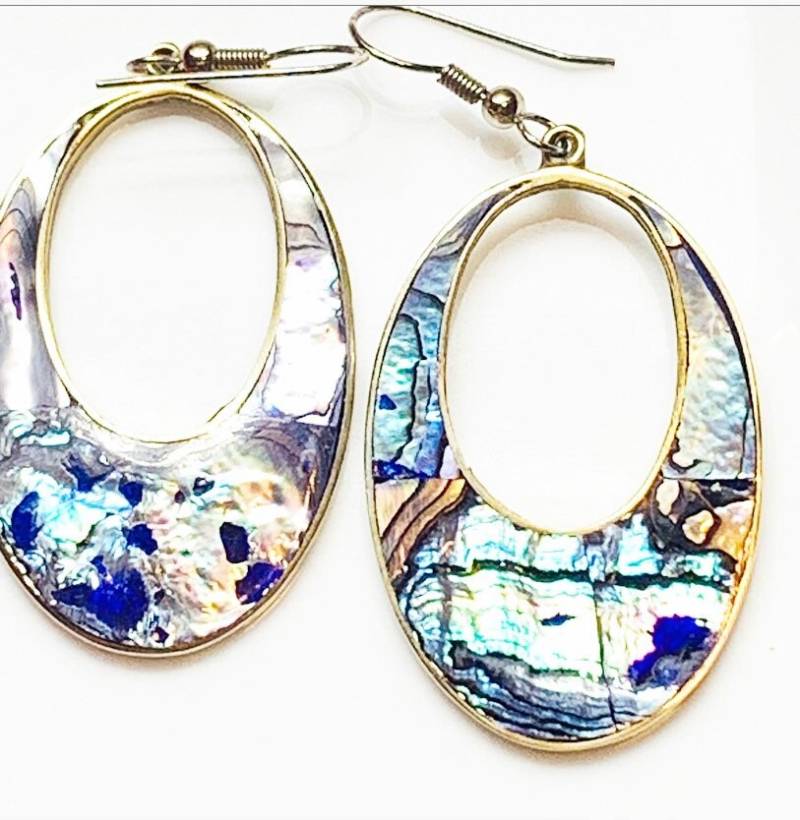 Vintage Alpaka Abalone Blauton Ohrringe von PokitaGifts