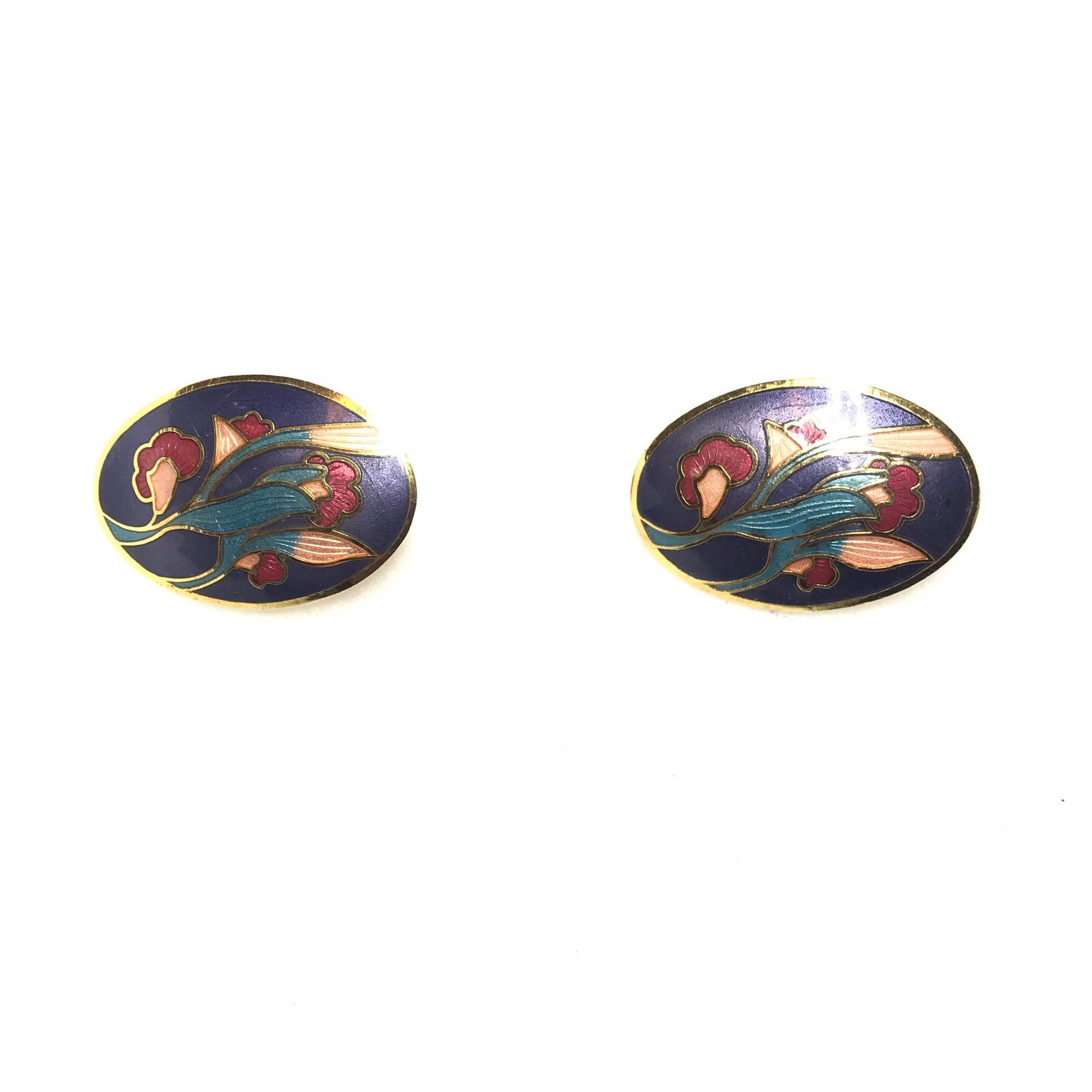Ohrringe Im Vintage Cloisonne Blumenmuster von PokitaGifts