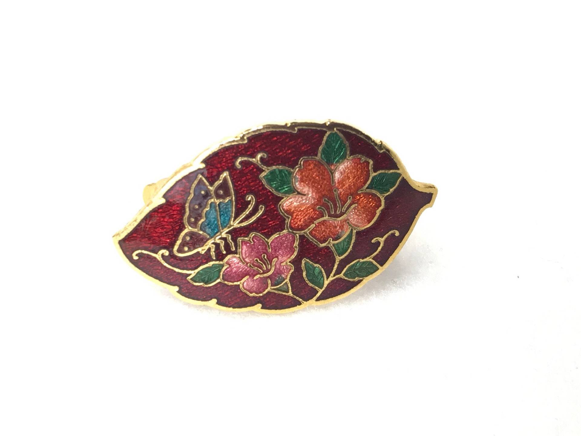 Vintage Cloisonne Rot Oval Krawatte von PokitaGifts
