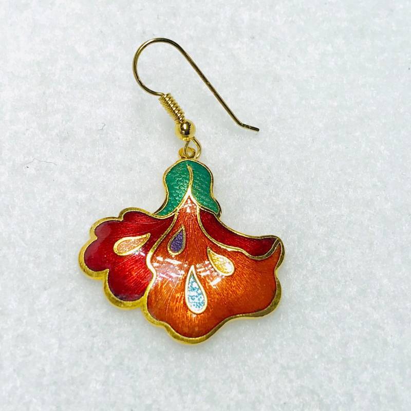 Vintage Cloisonne Rote Blume Ohrringe Gold Filled von PokitaGifts