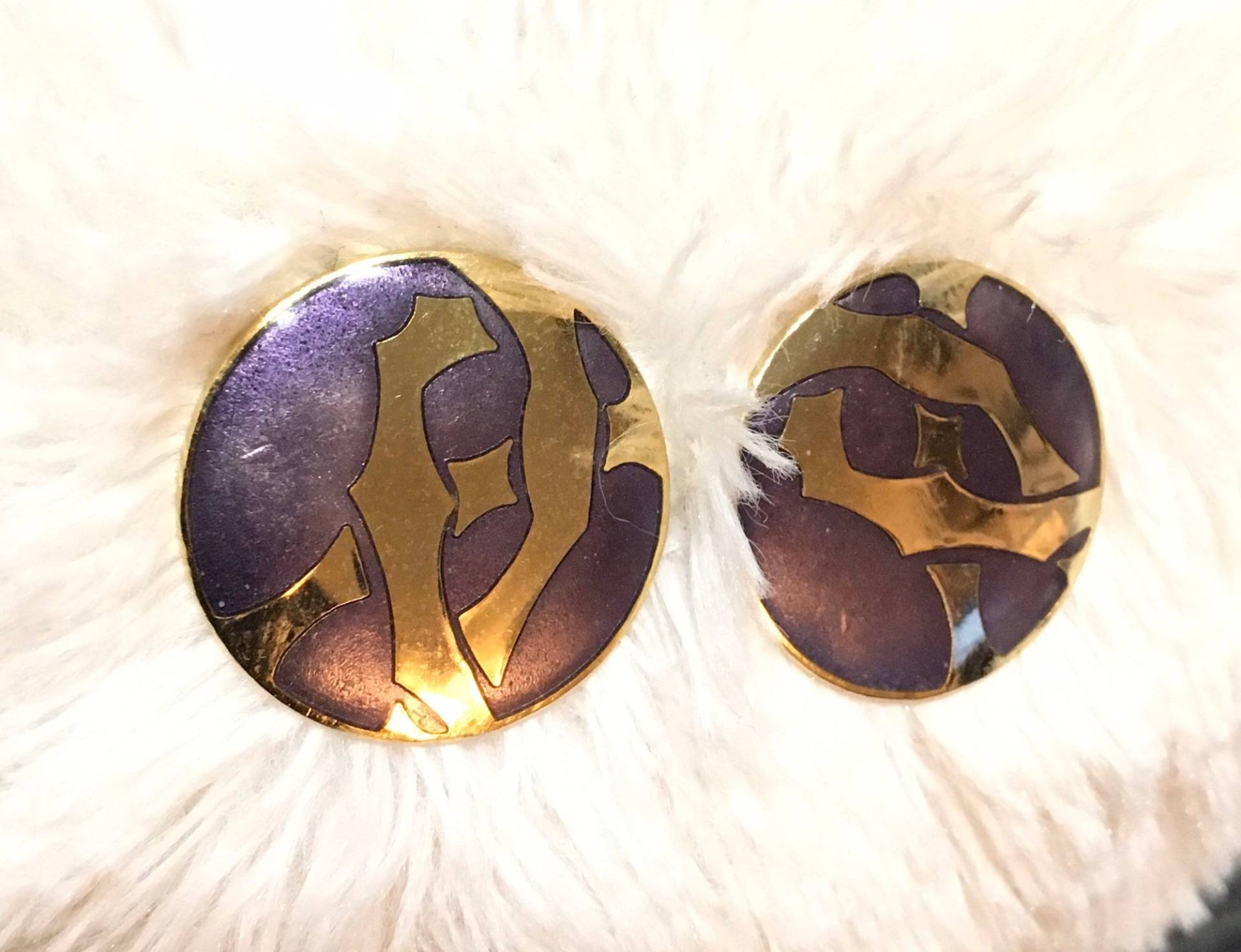 Vintage Cloisonne Runde Lila Ohrringe von PokitaGifts