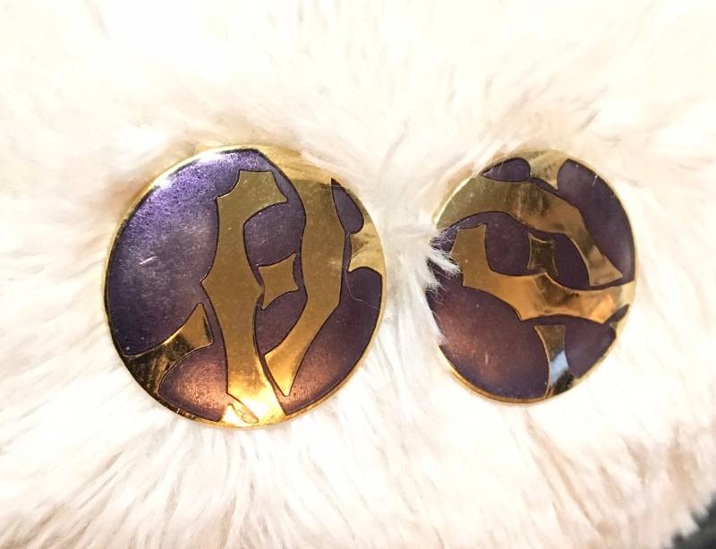 Vintage Cloisonne Runde Lila Ohrringe von PokitaGifts