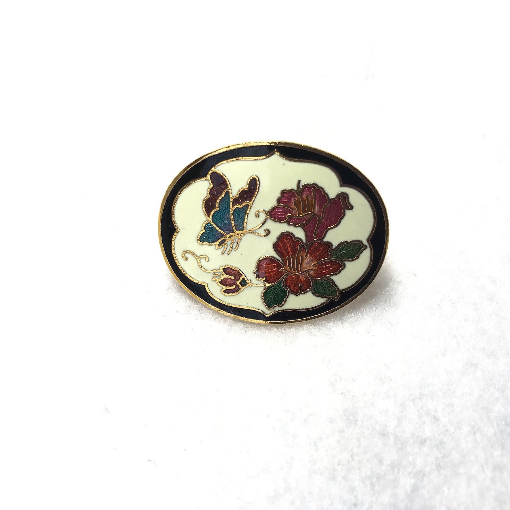 Vintage Cloisonne Bolokrawatte in Weiß von PokitaGifts