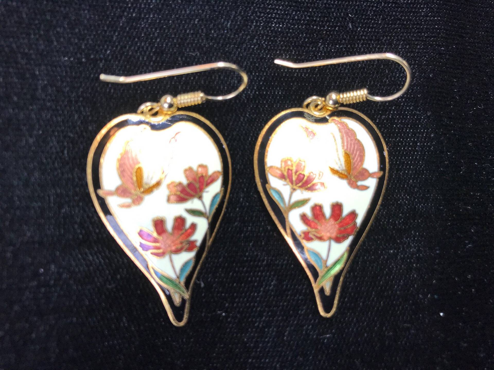 Vintage Cloisonne Ohrringe Mit Weißem Schmetterling Und von PokitaGifts