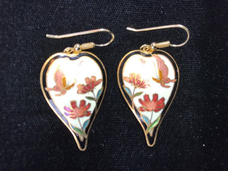 Vintage Cloisonne Ohrringe Mit Weißem Schmetterling Und von PokitaGifts