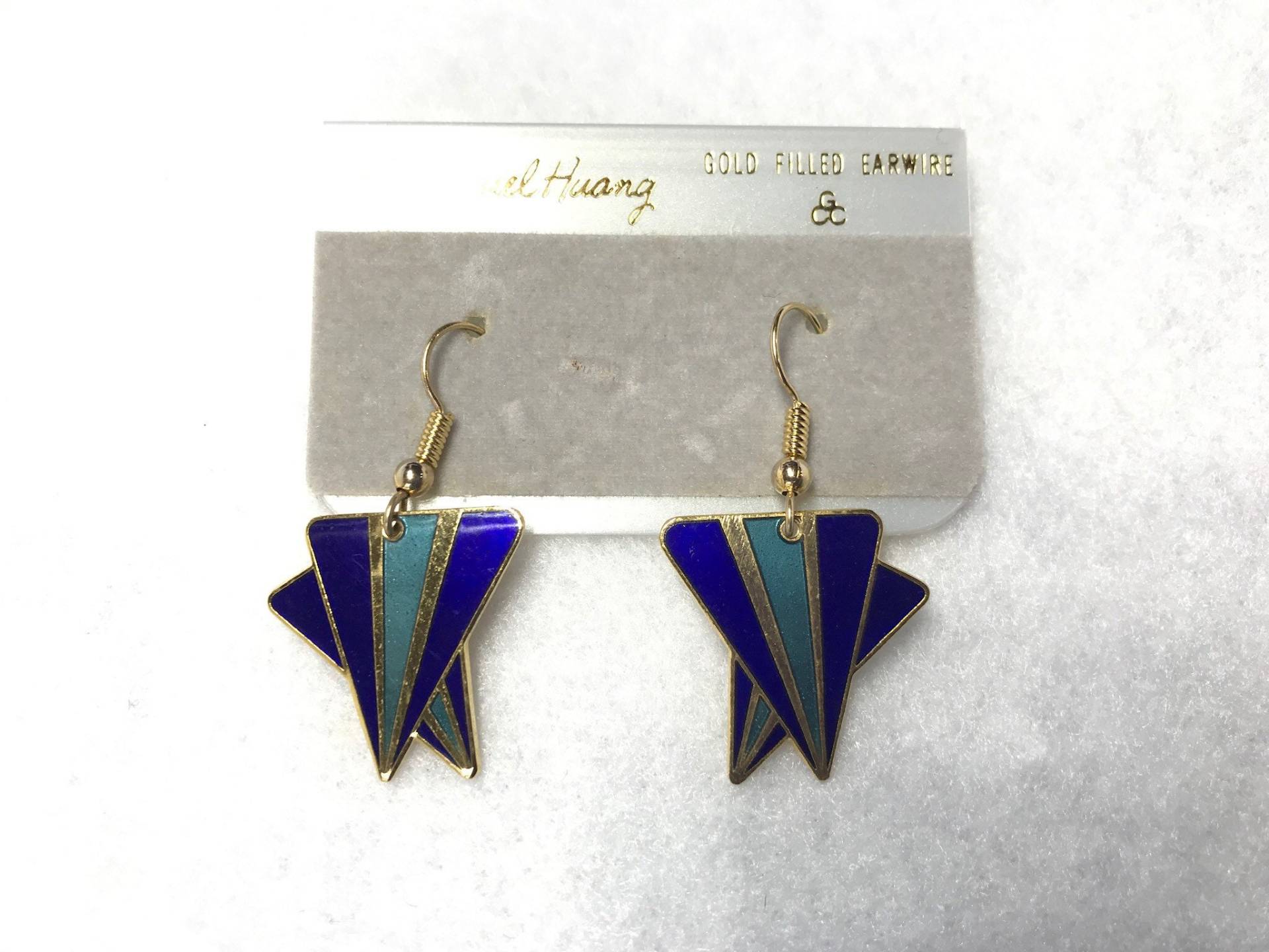 Vintage Julia Huang Häkel-Ohrring, Blau, Gold Filled, Hoop von PokitaGifts