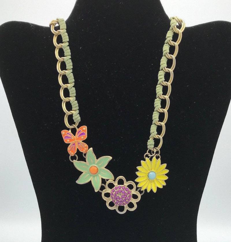 Wunderschöne Sammlerstück Und Vintage Lia Sophia Blumenhalskette, Mehrfarbig, Altgoldton. Neu Mit Etikett von PokitaGifts