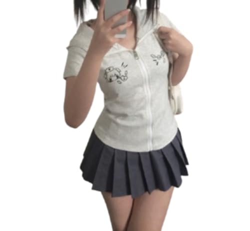 Pokn Kawaii Cute Kaomoji Tank Tops Y2k Printed Sleeve Round Neck Crop Top Shoujo Clothes Cutecore Jojifuku, A, Mittel von Pokn