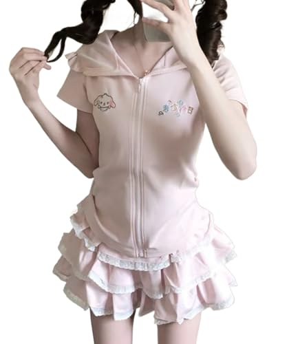 Pokn Kawaii Cute Kaomoji Tank Tops Y2k Printed Sleeve Round Neck Crop Top Shoujo Clothes Cutecore Jojifuku, E, Mittel von Pokn