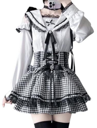 Pokn Lolita Shirts Jirai Kei Mode Kawaii Kleidung Cutecore Shirts Frauen Spitze Mesh Sheer Kurzarm Bluse Gothic, Weiss/opulenter Garten, Groß von Pokn