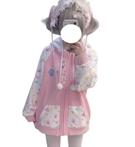 Pokn Y2K Jojifuku Cutecore Kawaii Hoodie Kleidung Damen Langarm Tops Grafik Cutecore Shoujo Kleidung, Weiss/opulenter Garten, XL von Pokn