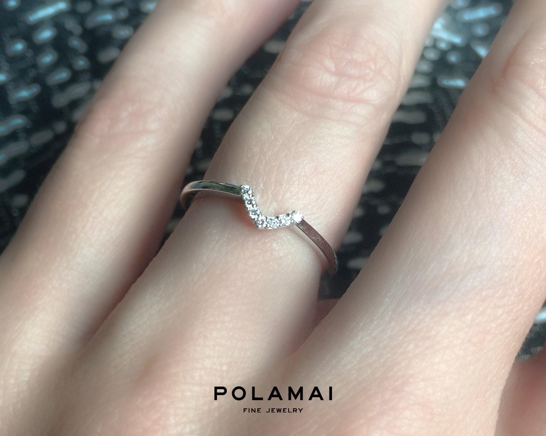 Diamant Nesting Ring . V-Form Chevron Ehering. 14K 18K Gelb Rose Weiß Gold. Polama Diamant Nesting Ring . V-Form Chevron Ehering. 14K 18K Gelb Rose Weiß Gold. Polama von Polamai