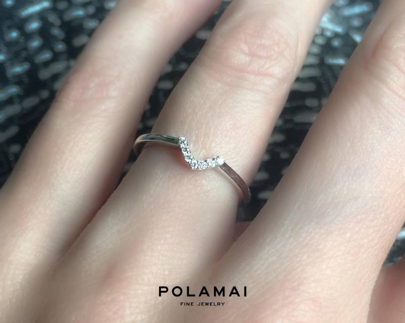 Diamant Nesting Ring . V-Form Chevron Ehering. 14K 18K Gelb Rose Weiß Gold. Polama von Polamai