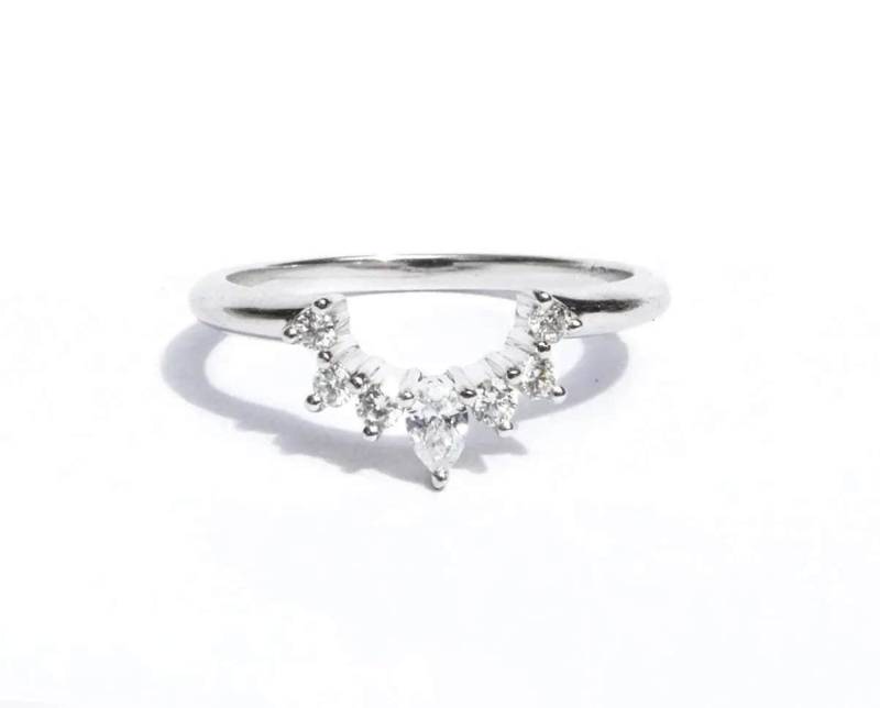 Natürliche Diamant Nesting Ehering. Passend Zu Kissenförmigen Ringen. Zinken Set Ehering . Gelbe Rose Weiß 14K 18K Gold von Polamai