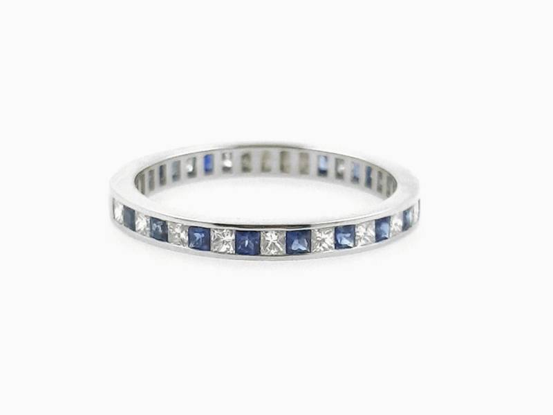 Saphir Und Diamant Princess Cut Eternity Ring 2.4 Mm 18K Ehering . Voll Halb 3 4. Kanal Einstellung. Gelb Rose Weiß Gold. Polama von Polamai