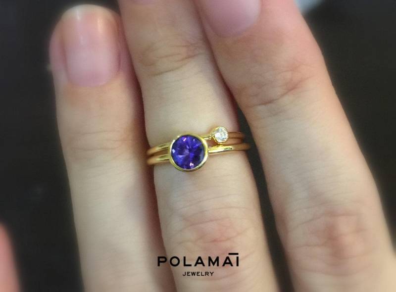 Tansanitring 750Er Oder Gold Stacking-Verlobungsring. Edelstein-Ring. Rund Blau Lila Aaa Tansanit. Gelb Weiß Rose von Polamai