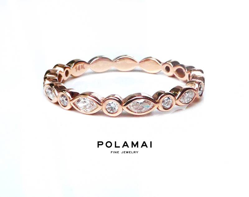 Versandfertig . Marquise Diamant Eternity Band Us-Größe 5.25 Rose 14K Gold 3/4 Ewigkeit. Ehering 0.31Ctw G Vs von Polamai