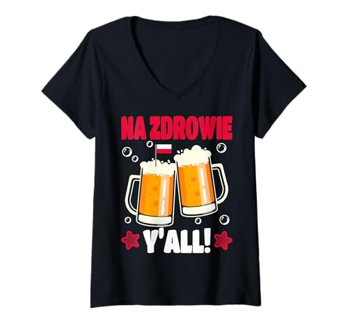 Damen Polen NA Zdrowie Yall Beer Toast Two Mugs Celebration T-Shirt mit V-Ausschnitt Damen Polen NA Zdrowie Yall Beer Toast Two Mugs Celebration T-Shirt mit V-Ausschnitt von Poland Celebration Polish Toast Moments